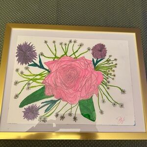 Pink and Purple Floral Artwork in Gold Frame